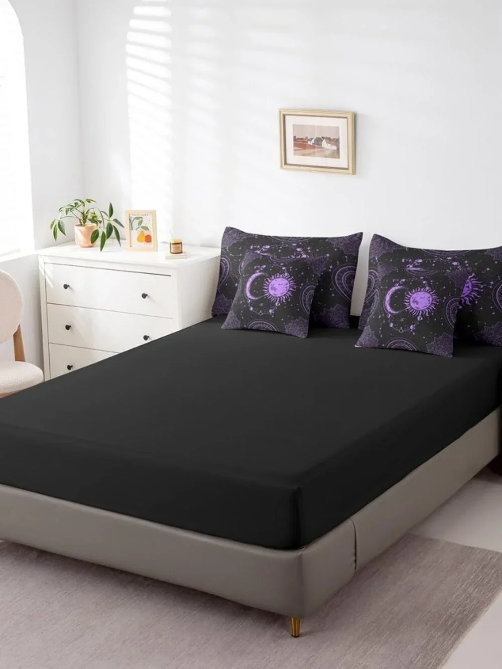 Sun and Moon 7 Piece Bedding Set, Constellation Galaxy Comforter Set Cover for K